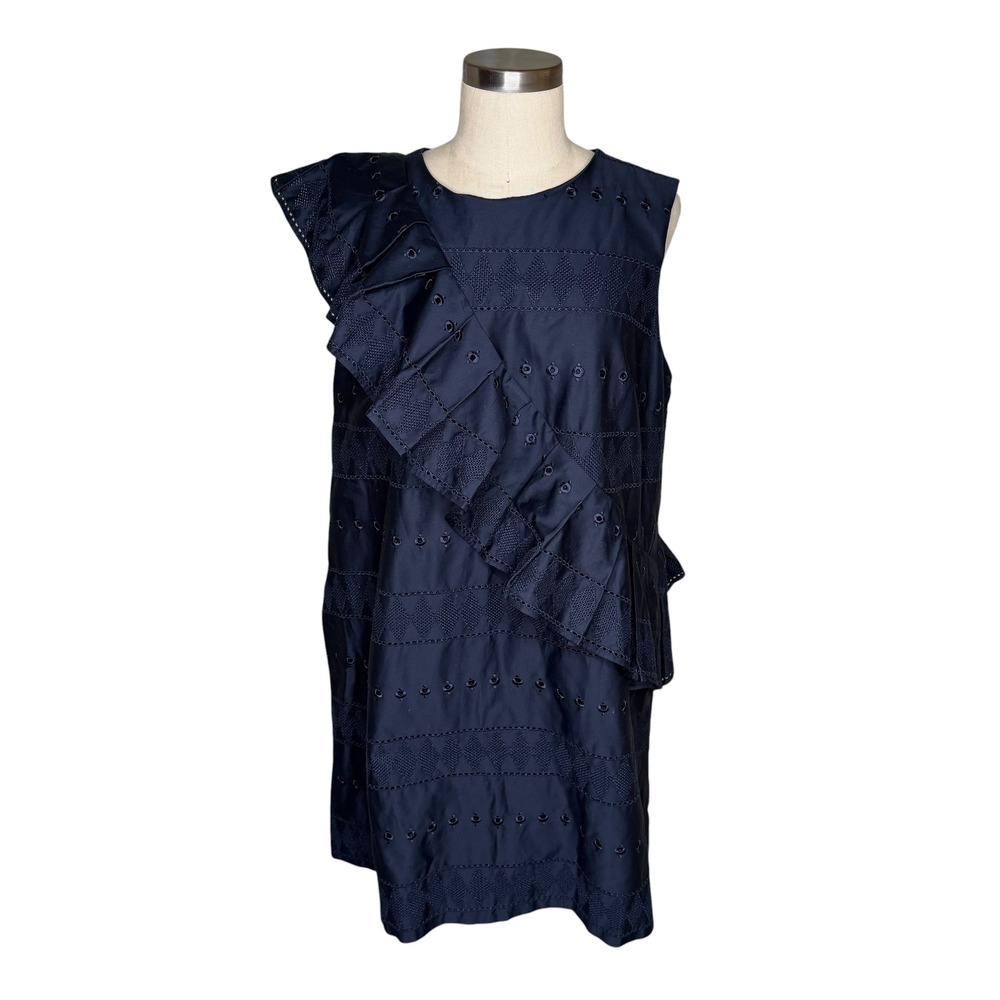 TED BAKER Mahlene Dress Navy Blue Eyelet Ruffle Women's 5 US Size XL 14